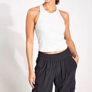 Vuori Pose Plyo rib tank top in heather grey, Size M